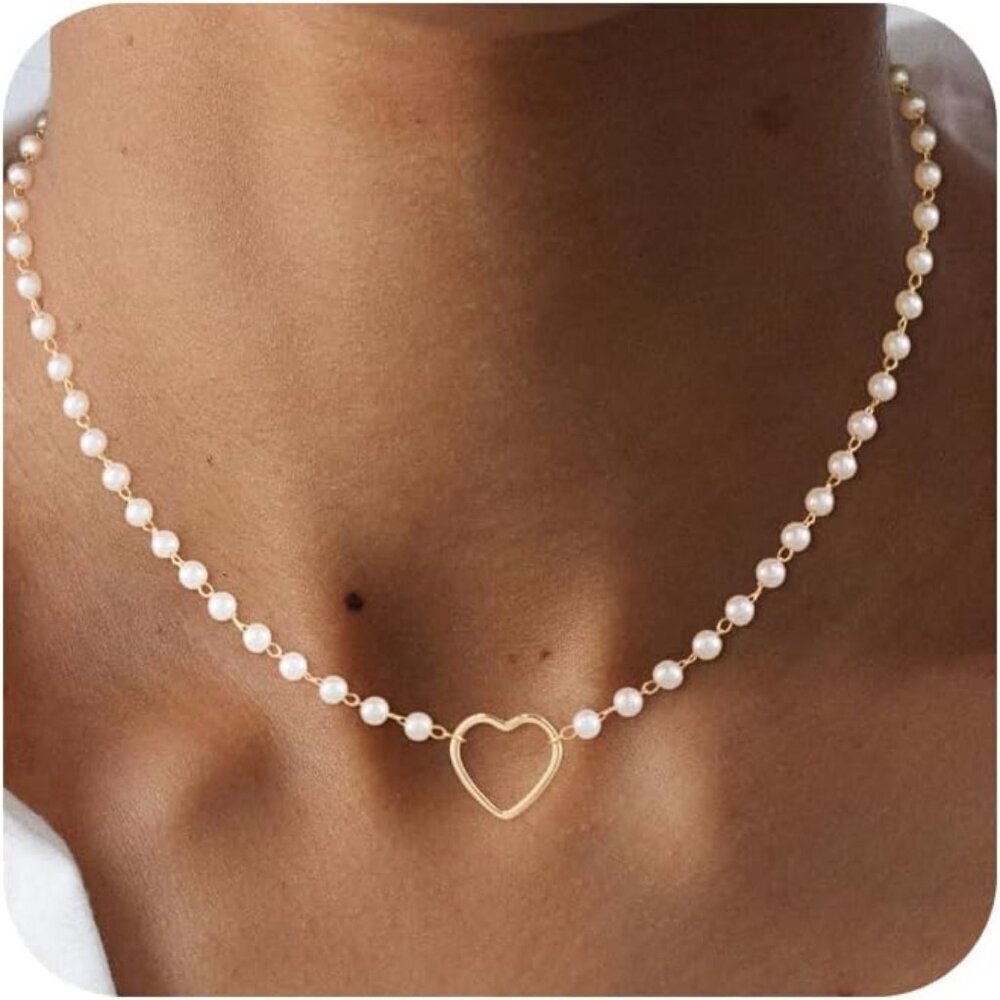 Yatumery Heart Necklace Women 14K Gold Plated Zirconia Pendant Trendy Jewelery